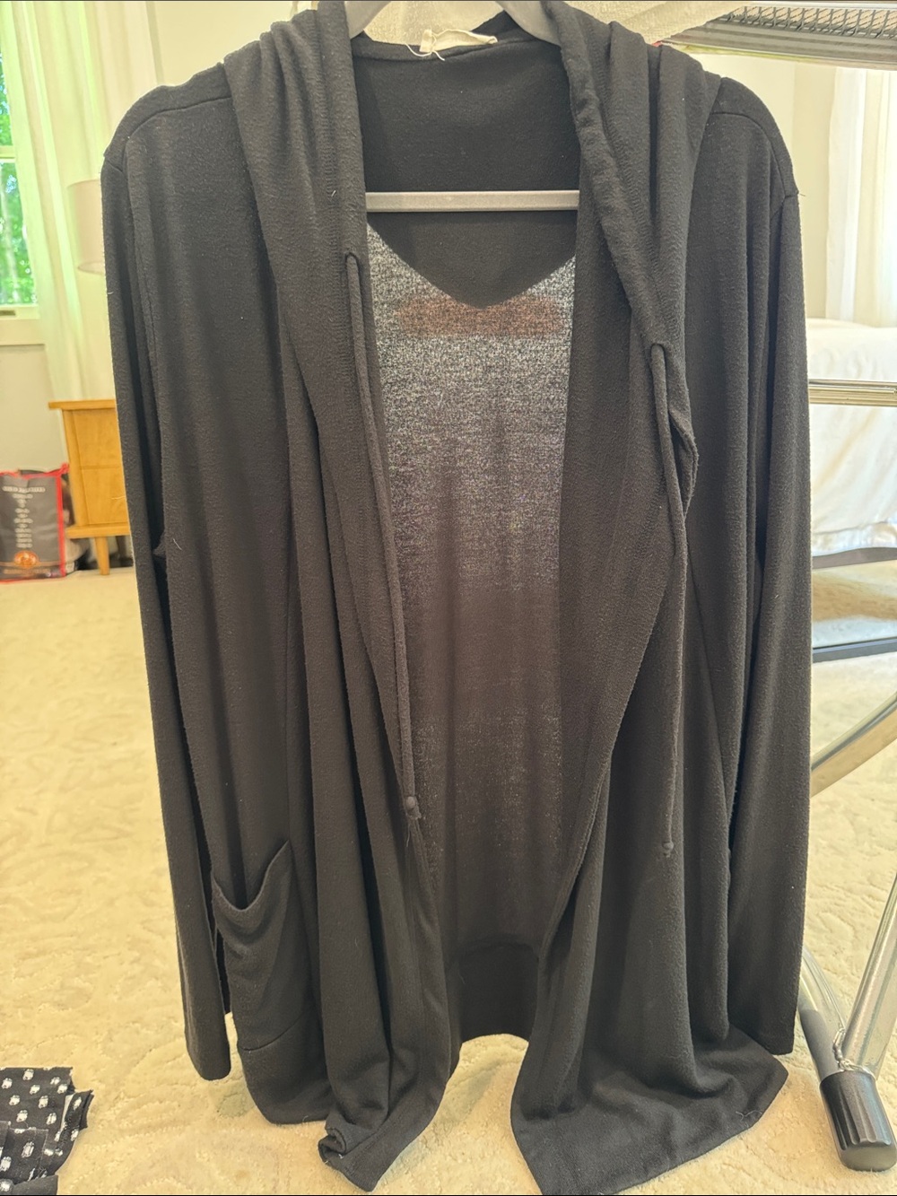 Black Hooded Open-Front Cardigan Sweater - Women